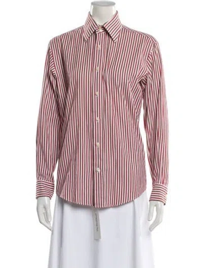 Pre-owned Carven Striped Long Sleeve Button-up Top In Pink