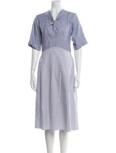 Pre-owned Carven Striped Midi Length Dress In Blue