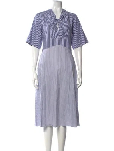 Pre-owned Carven Striped Midi Length Dress In Blue