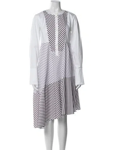 Pre-owned Carven Striped Midi Length Dress In White
