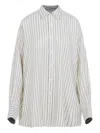 Carven Off-white Silk Shirt With Vertical Grey Stripes And Pointed Collar In Multi