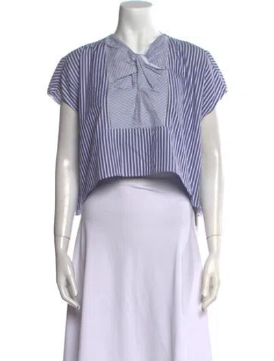 Pre-owned Carven Striped V-neck Crop Top In Blue
