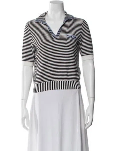 Pre-owned Carven Striped V-neck Polo In Neutral