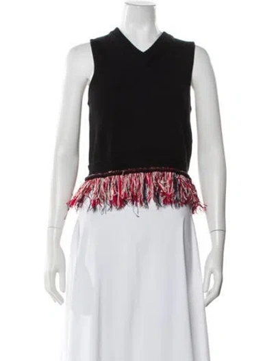 Pre-owned Carven Striped V-neck Sweater In Black