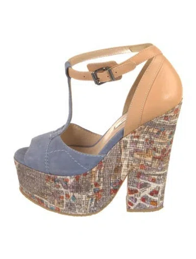 Pre-owned Carven Suede Colorblock Pattern T-strap Pumps In Blue