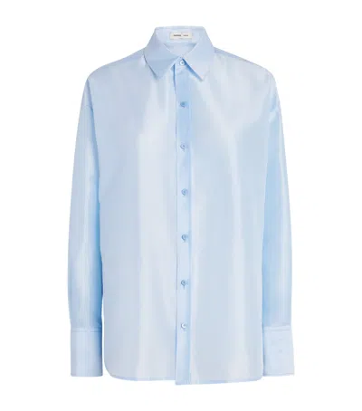 Carven Taffeta Long-sleeve Shirt In Blue