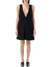 Carven Cashmere Sleeveless V-neck Dress With Side Slit Pockets In Navy