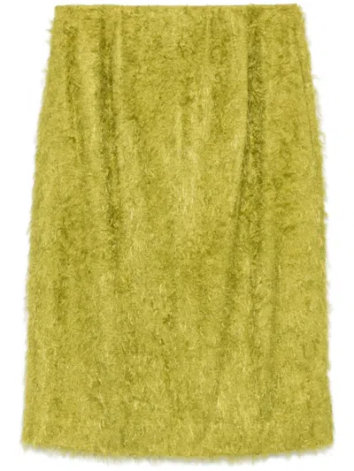 Carven Textured Midi Skirt In Chartreuse