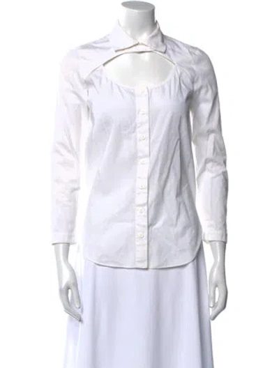 Pre-owned Carven Three-quarter Sleeve Button-up Top In White