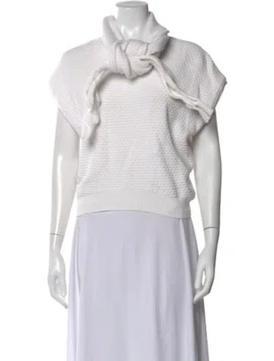 Pre-owned Carven Tie Neck Short Sleeve Top In White