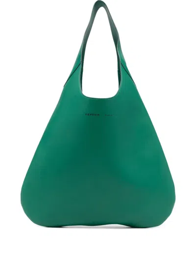 Carven Tommaso Leather Tote Bag In Green