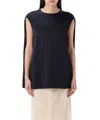 Carven Elegant Cocoon Top With Mock-pearl Trim In Blue
