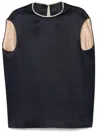 Carven Elegant Cocoon Top With Mock-pearl Trim In Navy