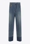 Carven Cotton Five-pocket Jeans With Key Pendant Detail In Blue