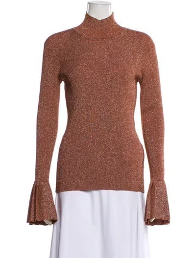 Pre-owned Carven Turtleneck Long Sleeve Top In Brown