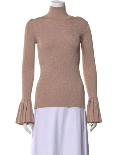 Pre-owned Carven Turtleneck Long Sleeve Top In Metallic/neutrals