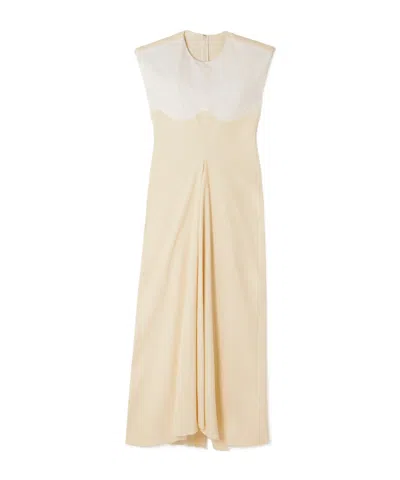 Carven Two-tone Pleated Cotton-blend Twill Maxi Dress In Neutral