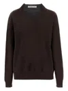 Carven V-neck Cashmere Sweater In Brown