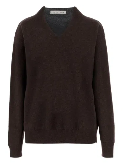Carven V-neck Cashmere Sweater In Brown