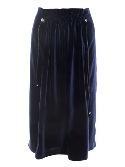 Pre-owned Carven Vintage Velvet Midi Skirt In Blue