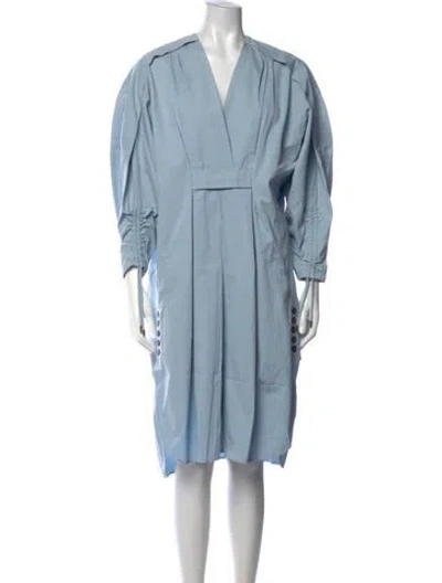 Pre-owned Carven V-neck Knee-length Dress In Blue