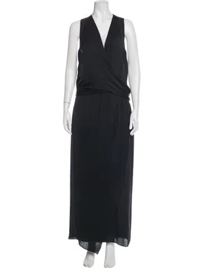 Pre-owned Carven V-neck Long Dress In Black