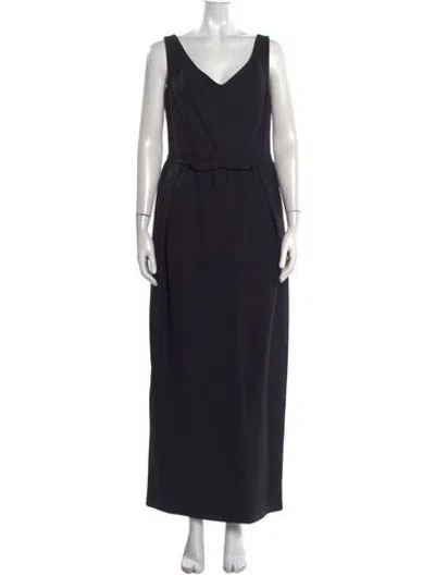 Pre-owned Carven V-neck Long Dress In Black