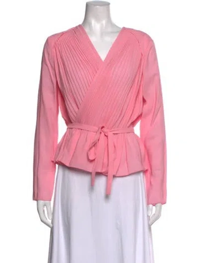 Pre-owned Carven V-neck Long Sleeve Blouse W/ Tags In Pink