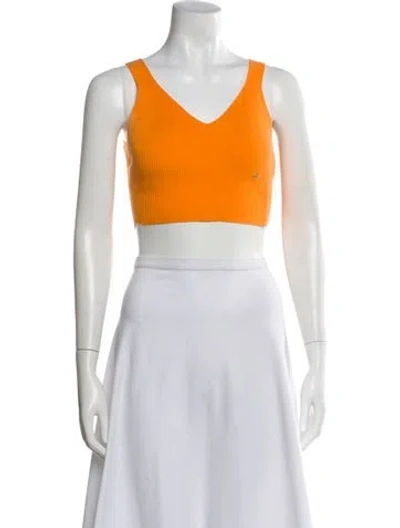 Pre-owned Carven V-neck Sleeveless Crop Top In Orange