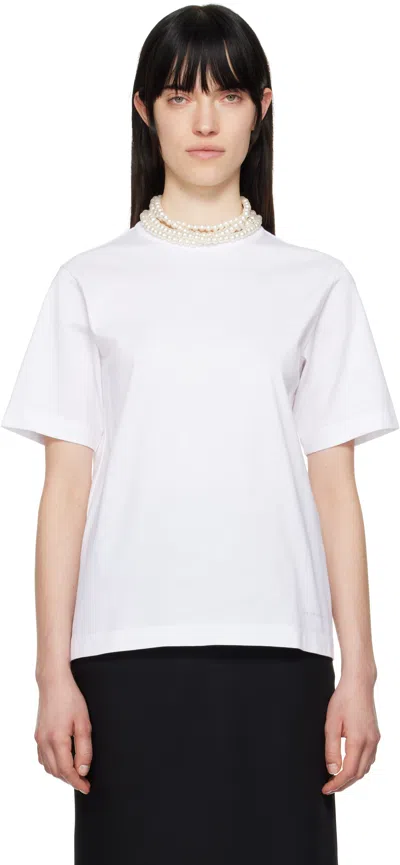 Carven Faux Pearl-embellished Cotton-jersey T-shirt In White
