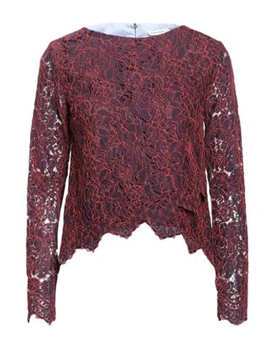 Carven Woman Top Burgundy Size 4 Cotton, Polyester, Polyamide In Brown