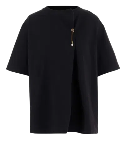 Carven Women Black Round Neck T-shirt, Xs Luxury T-shirts For Women Darveys