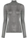 Carven Silk Turtleneck Sweater With Ribbed Hem In Gray