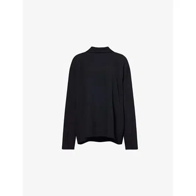 Carven Womens Collared Long-sleeve Woven Top Black