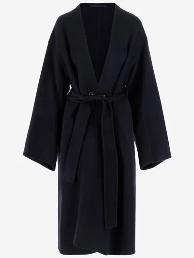 Carven Wool And Cashmere Wrap Coat In Blue