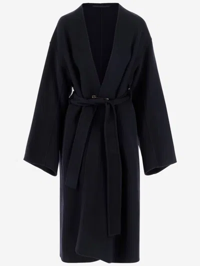 Carven Wool And Cashmere Wrap Coat In Blue