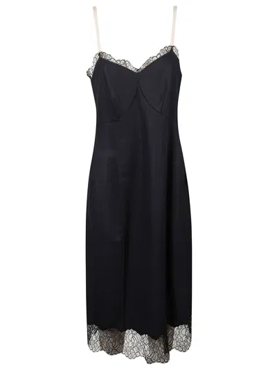 Carven Wool Flannel Lingerie Dress With Satin Back In Black