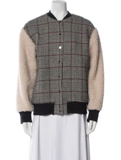 Pre-owned Carven Wool Plaid Print Bomber Jacket In Gray