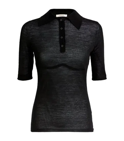 Carven Wool Semi-sheer Polo Shirt In Black