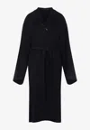Carven Wrap-around Blue Wool-cashmere Blend Coat In Blue