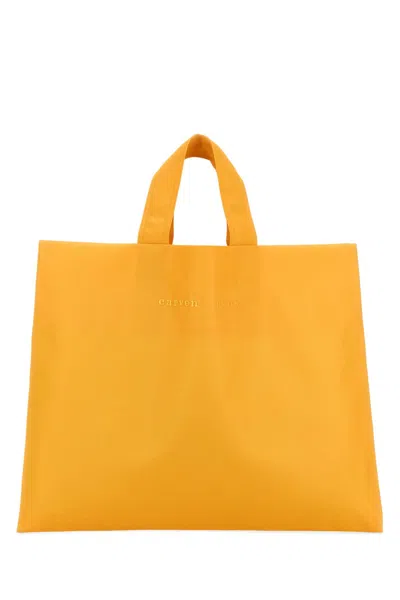 Carven Yellow Canvas Shopping Bag In White