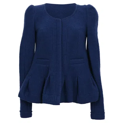 Carven Zip-up Peplum Blazer In Navy Blue Viscose