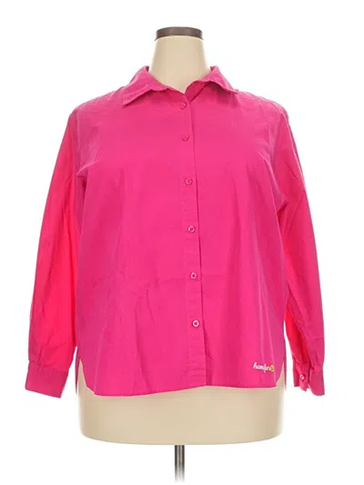 Pre-owned Caryn Lawn 3/4 Sleeve Button Down Shirt In Pink