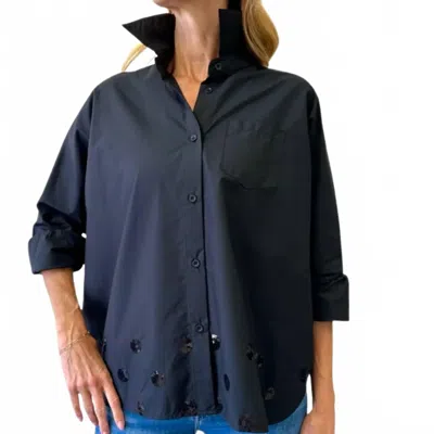 Caryn Lawn Abby Swing Sequin Top In Black In Blue
