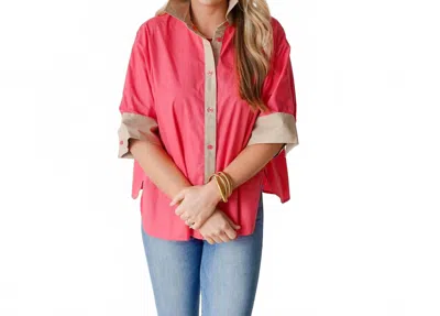 Caryn Lawn Abby Swing Top In Rose/khaki In Pink