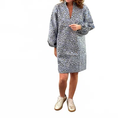 Caryn Lawn Betsy Collar Jacquard Floral Mini Dress In Powder/navy In Multi