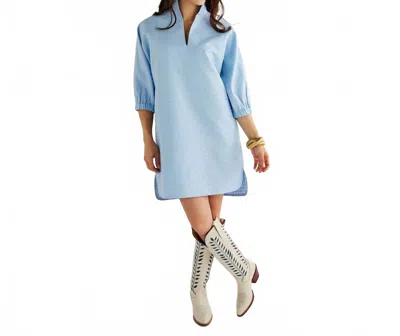 Caryn Lawn Betsy Collared Jacquard Dress In Powder Blue In Multi