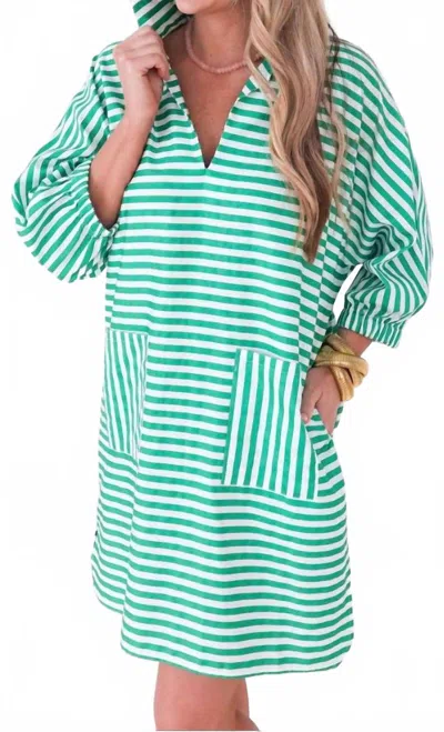 Caryn Lawn Betsy Dress In Green Stripe