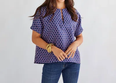 Caryn Lawn Betsy Jacquard Polkadot Top In Navy In Multi