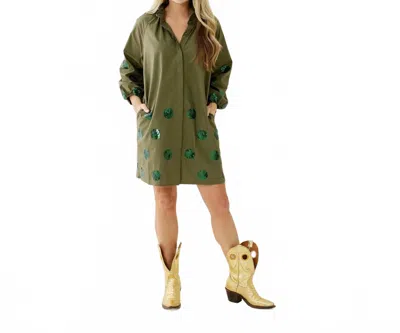 Caryn Lawn Celia Sparkle Mini Dress In Olive In Animal Print